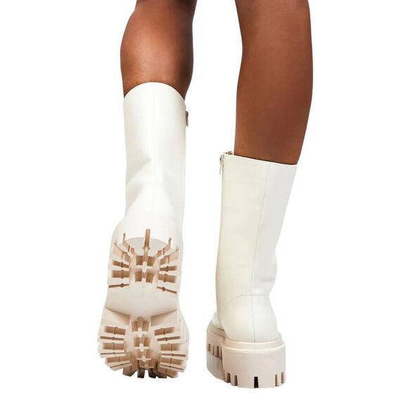 NWT Public Desire Ecru Beau Combat Boots Vegan Leather Treaded Soles Womens 6 - Picture 8 of 10